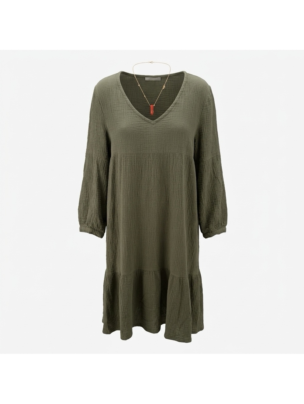 for all mankind Olive Green Long Sleeve V-Neck Dress Size L